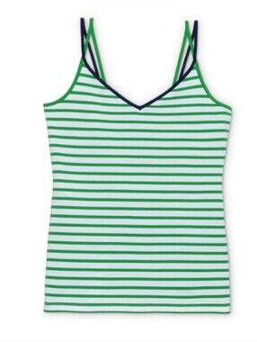 Saint James Striped Green & White Double-Strap Tank Top